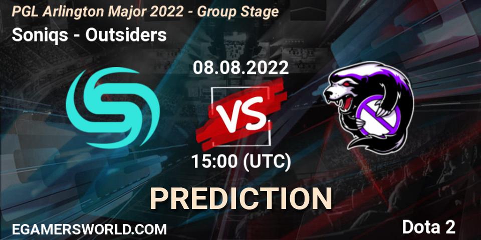 Soniqs проти Outsiders: Поради щодо ставок, прогнози на матчі. 08.08.2022 at 15:01. Dota 2, PGL Arlington Major 2022 - Group Stage