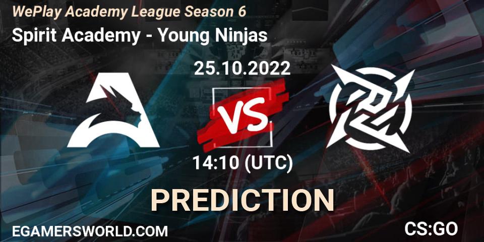 Spirit Academy проти Young Ninjas: Поради щодо ставок, прогнози на матчі. 25.10.2022 at 14:10. Counter-Strike (CS2), WePlay Academy League Season 6