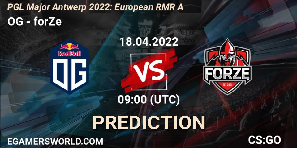 OG проти forZe: Поради щодо ставок, прогнози на матчі. 18.04.2022 at 09:00. Counter-Strike (CS2), PGL Major Antwerp 2022: European RMR A