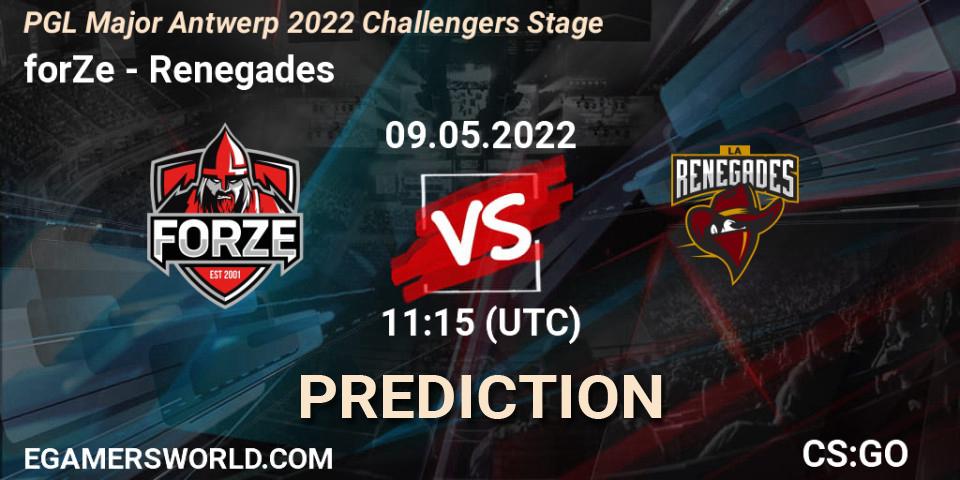 forZe проти Renegades: Поради щодо ставок, прогнози на матчі. 09.05.2022 at 11:30. Counter-Strike (CS2), PGL Major Antwerp 2022 Challengers Stage