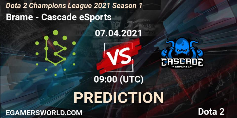 Brame проти Cascade eSports: Поради щодо ставок, прогнози на матчі. 08.04.2021 at 09:07. Dota 2, Dota 2 Champions League 2021 Season 1