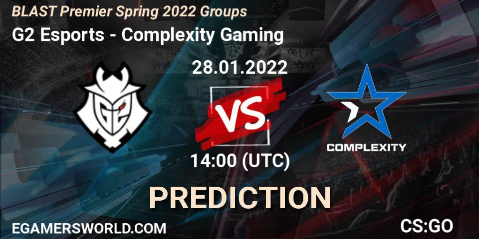 G2 Esports проти Complexity Gaming: Поради щодо ставок, прогнози на матчі. 28.01.2022 at 14:00. Counter-Strike (CS2), BLAST Premier Spring Groups 2022