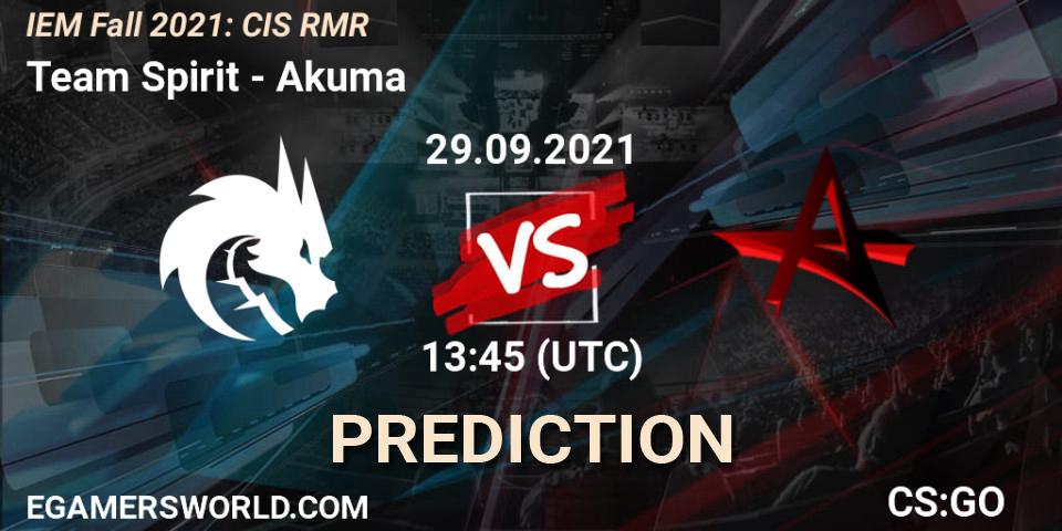 Team Spirit проти Akuma: Поради щодо ставок, прогнози на матчі. 29.09.2021 at 14:15. Counter-Strike (CS2), IEM Fall 2021: CIS RMR