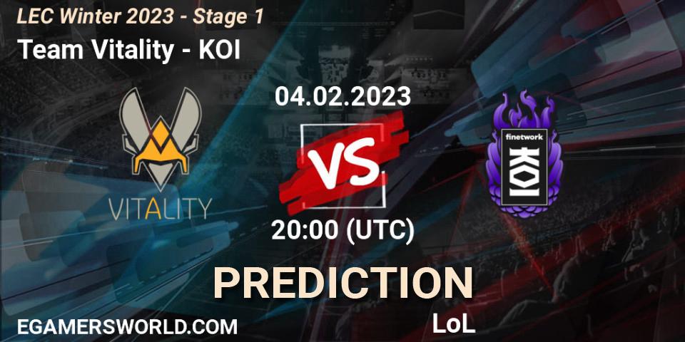 Team Vitality проти KOI: Поради щодо ставок, прогнози на матчі. 04.02.2023 at 20:50. LoL, LEC Winter 2023 - Stage 1
