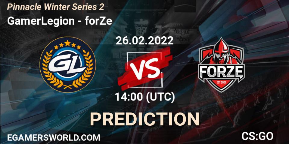 GamerLegion проти forZe: Поради щодо ставок, прогнози на матчі. 26.02.2022 at 14:00. Counter-Strike (CS2), Pinnacle Winter Series 2
