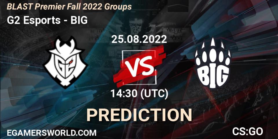 G2 Esports проти BIG: Поради щодо ставок, прогнози на матчі. 25.08.2022 at 17:15. Counter-Strike (CS2), BLAST Premier Fall 2022 Groups