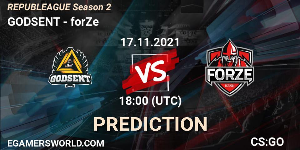 GODSENT проти forZe: Поради щодо ставок, прогнози на матчі. 17.11.2021 at 18:00. Counter-Strike (CS2), REPUBLEAGUE Season 2