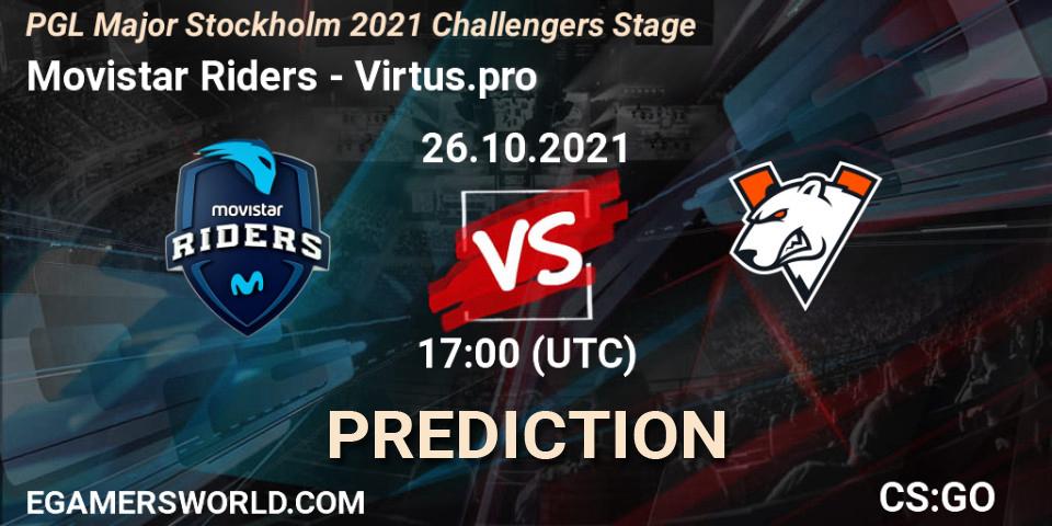 Movistar Riders проти Virtus.pro: Поради щодо ставок, прогнози на матчі. 26.10.2021 at 18:25. Counter-Strike (CS2), PGL Major Stockholm 2021 Challengers Stage