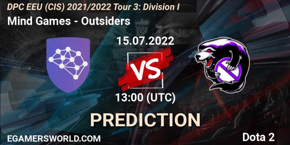 Mind Games проти Outsiders: Поради щодо ставок, прогнози на матчі. 15.07.2022 at 13:38. Dota 2, DPC EEU (CIS) 2021/2022 Tour 3: Division I