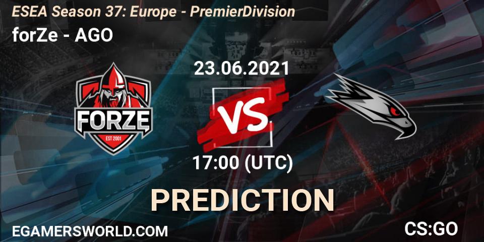 forZe проти AGO: Поради щодо ставок, прогнози на матчі. 23.06.2021 at 17:00. Counter-Strike (CS2), ESEA Season 37: Europe - Premier Division