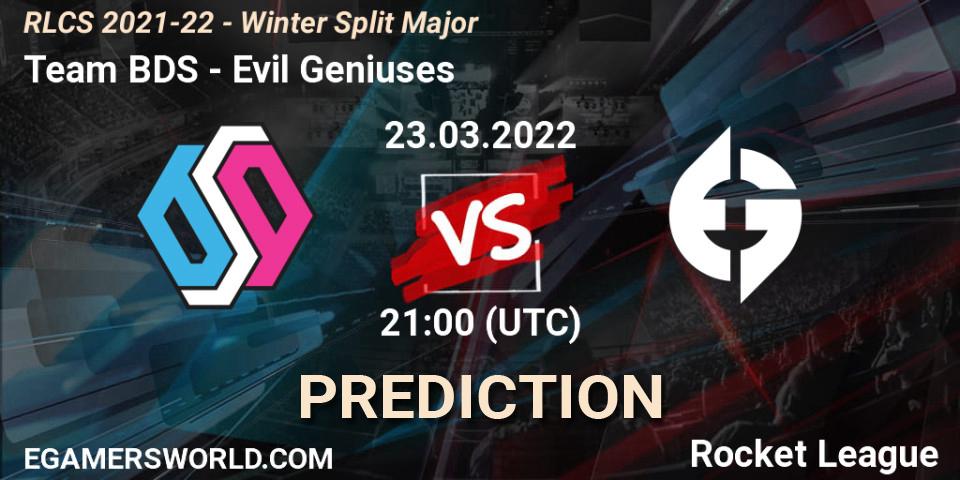 Team BDS проти Evil Geniuses: Поради щодо ставок, прогнози на матчі. 23.03.2022 at 21:00. Rocket League, RLCS 2021-22 - Winter Split Major