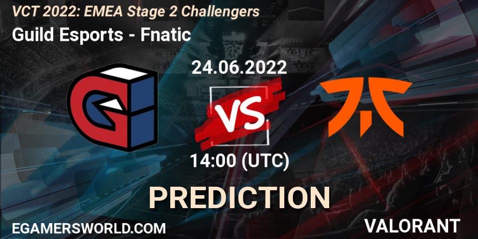 Guild Esports проти Fnatic: Поради щодо ставок, прогнози на матчі. 24.06.2022 at 14:05. VALORANT, VCT 2022: EMEA Stage 2 Challengers
