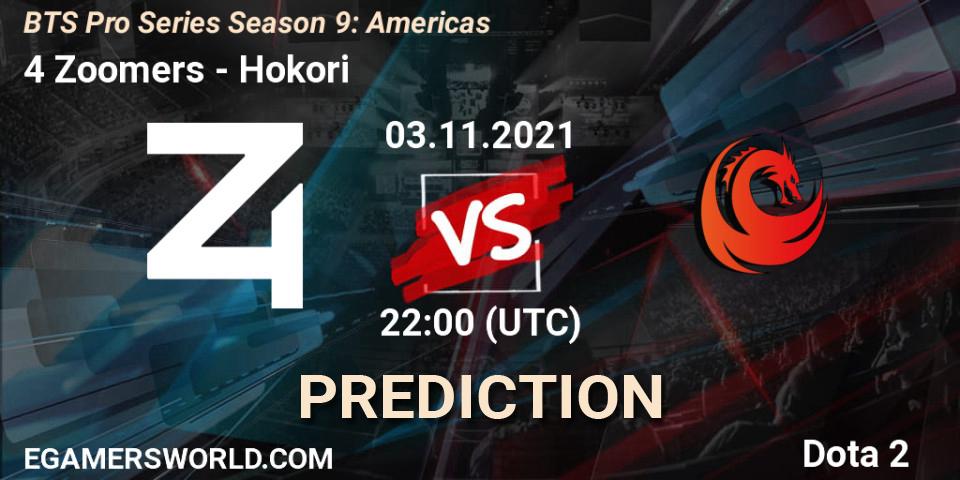 4 Zoomers проти Hokori: Поради щодо ставок, прогнози на матчі. 03.11.2021 at 22:03. Dota 2, BTS Pro Series Season 9: Americas