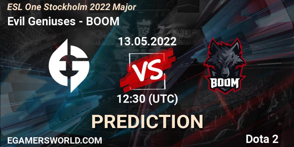 Evil Geniuses проти BOOM: Поради щодо ставок, прогнози на матчі. 13.05.2022 at 12:30. Dota 2, ESL One Stockholm 2022 Major