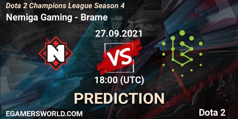 Nemiga Gaming проти Brame: Поради щодо ставок, прогнози на матчі. 27.09.2021 at 18:57. Dota 2, Dota 2 Champions League Season 4