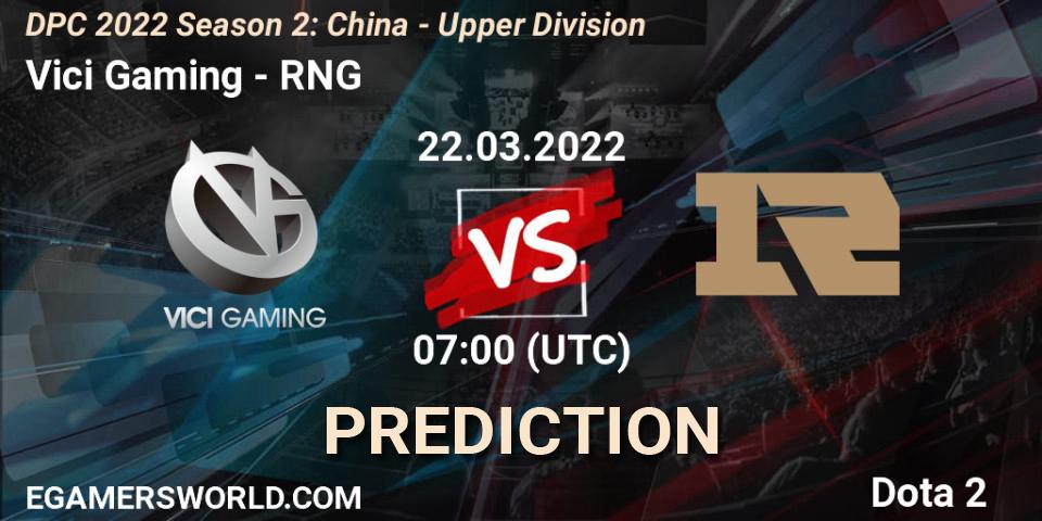 Vici Gaming проти RNG: Поради щодо ставок, прогнози на матчі. 22.03.2022 at 07:43. Dota 2, DPC 2021/2022 Tour 2 (Season 2): China Division I (Upper)