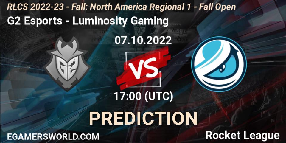G2 Esports проти Luminosity Gaming: Поради щодо ставок, прогнози на матчі. 07.10.2022 at 17:00. Rocket League, RLCS 2022-23 - Fall: North America Regional 1 - Fall Open