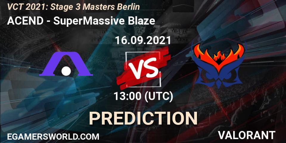 ACEND проти SuperMassive Blaze: Поради щодо ставок, прогнози на матчі. 16.09.2021 at 13:00. VALORANT, VCT 2021: Stage 3 Masters Berlin