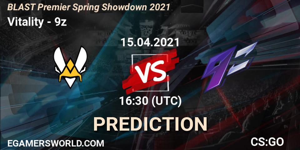 Vitality проти 9z: Поради щодо ставок, прогнози на матчі. 15.04.2021 at 16:05. Counter-Strike (CS2), BLAST Premier Spring Showdown 2021