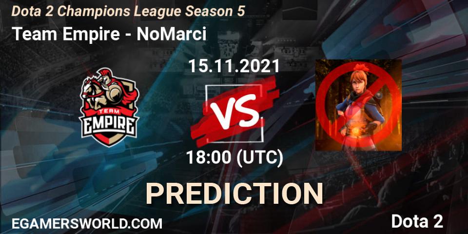 Team Empire проти NoMarci: Поради щодо ставок, прогнози на матчі. 15.11.2021 at 18:01. Dota 2, Dota 2 Champions League 2021 Season 5