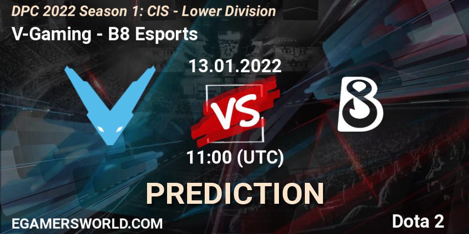 V-Gaming проти B8 Esports: Поради щодо ставок, прогнози на матчі. 13.01.2022 at 11:00. Dota 2, DPC 2022 Season 1: CIS - Lower Division