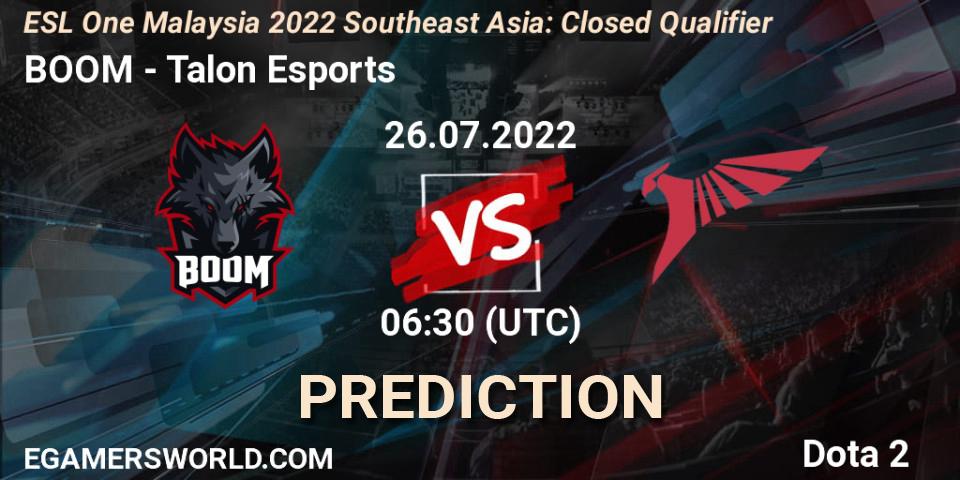 BOOM проти Talon Esports: Поради щодо ставок, прогнози на матчі. 26.07.2022 at 07:05. Dota 2, ESL One Malaysia 2022 Southeast Asia: Closed Qualifier
