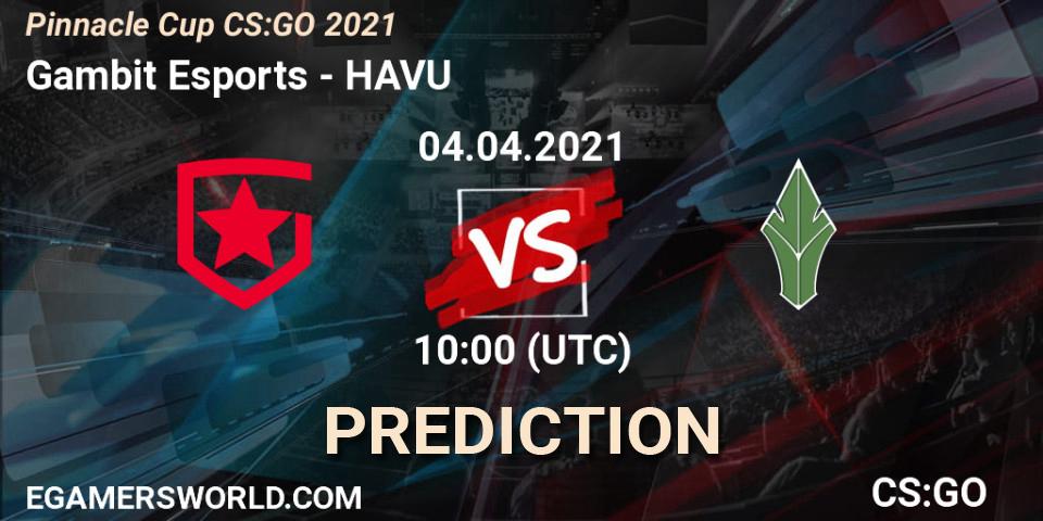 Gambit Esports проти HAVU: Поради щодо ставок, прогнози на матчі. 04.04.2021 at 10:00. Counter-Strike (CS2), Pinnacle Cup #1
