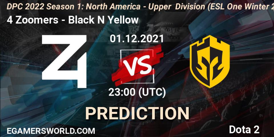 4 Zoomers проти Black N Yellow: Поради щодо ставок, прогнози на матчі. 01.12.2021 at 23:17. Dota 2, DPC 2022 Season 1: North America - Upper Division (ESL One Winter 2021)
