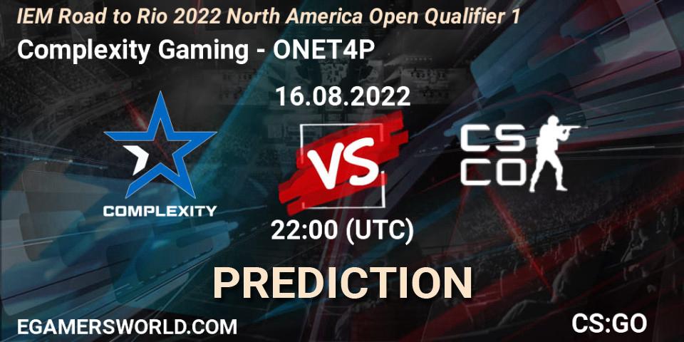 Complexity Gaming проти ONET4P: Поради щодо ставок, прогнози на матчі. 16.08.2022 at 22:30. Counter-Strike (CS2), IEM Road to Rio 2022 North America Open Qualifier 1