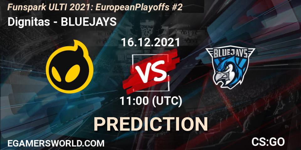 Dignitas проти BLUEJAYS: Поради щодо ставок, прогнози на матчі. 16.12.2021 at 11:00. Counter-Strike (CS2), Funspark ULTI 2021: European Playoffs #2