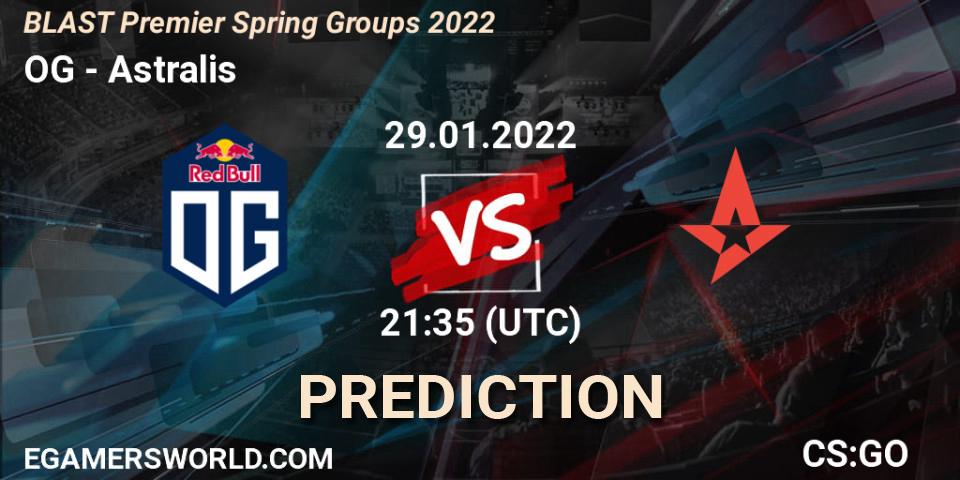 OG проти Astralis: Поради щодо ставок, прогнози на матчі. 29.01.2022 at 21:35. Counter-Strike (CS2), BLAST Premier Spring Groups 2022