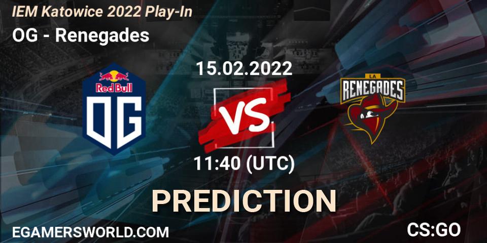 OG проти Renegades: Поради щодо ставок, прогнози на матчі. 15.02.2022 at 12:05. Counter-Strike (CS2), IEM Katowice 2022 Play-In