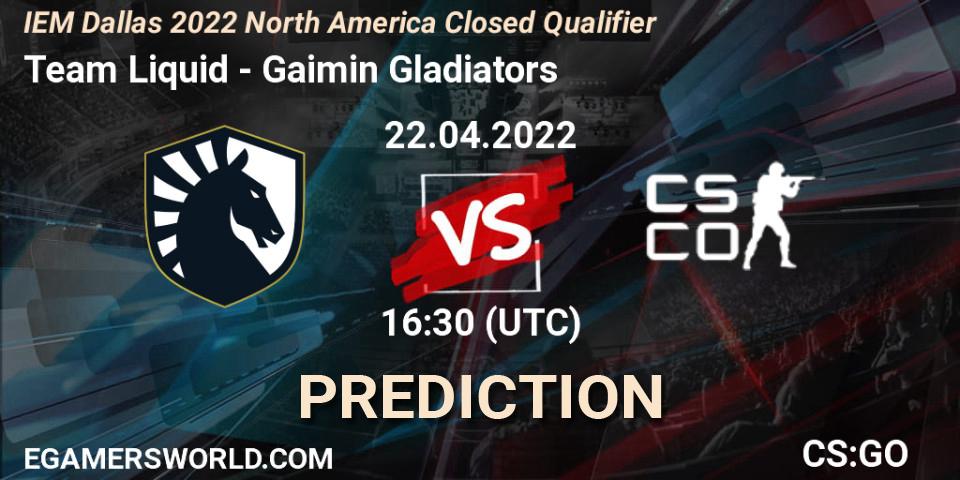 Team Liquid проти Gaimin Gladiators: Поради щодо ставок, прогнози на матчі. 22.04.2022 at 16:30. Counter-Strike (CS2), IEM Dallas 2022 North America Closed Qualifier