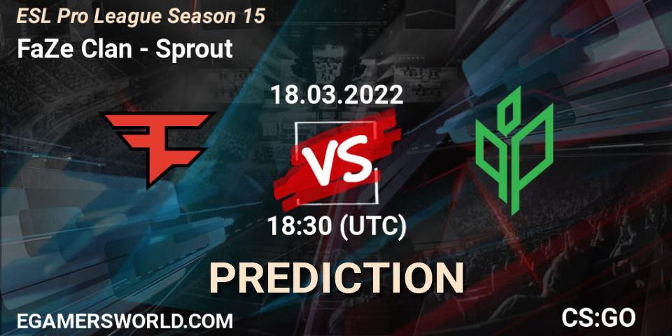 FaZe Clan проти Sprout: Поради щодо ставок, прогнози на матчі. 18.03.2022 at 18:35. Counter-Strike (CS2), ESL Pro League Season 15