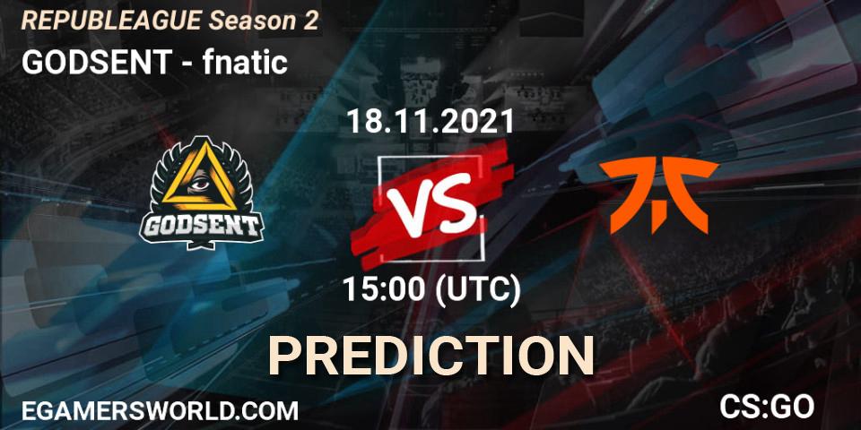 GODSENT проти fnatic: Поради щодо ставок, прогнози на матчі. 18.11.2021 at 15:00. Counter-Strike (CS2), REPUBLEAGUE Season 2
