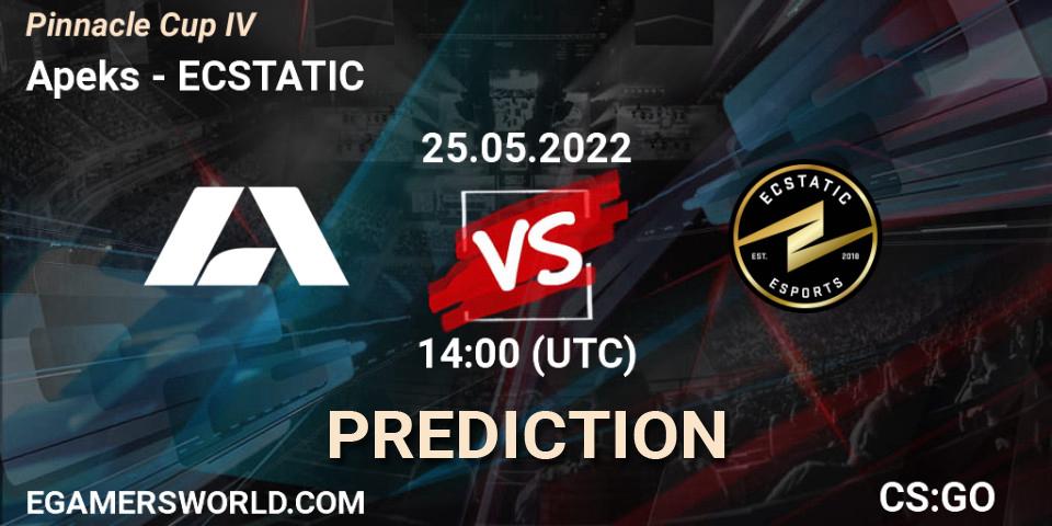 Apeks проти ECSTATIC: Поради щодо ставок, прогнози на матчі. 25.05.2022 at 14:00. Counter-Strike (CS2), Pinnacle Cup #4