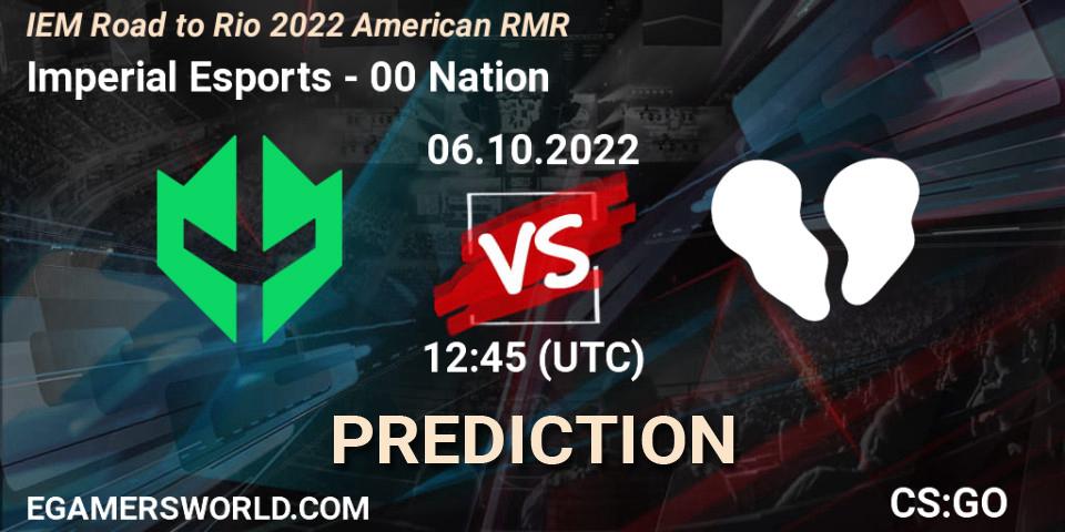 Imperial Esports проти 00 Nation: Поради щодо ставок, прогнози на матчі. 06.10.2022 at 12:50. Counter-Strike (CS2), IEM Road to Rio 2022 American RMR