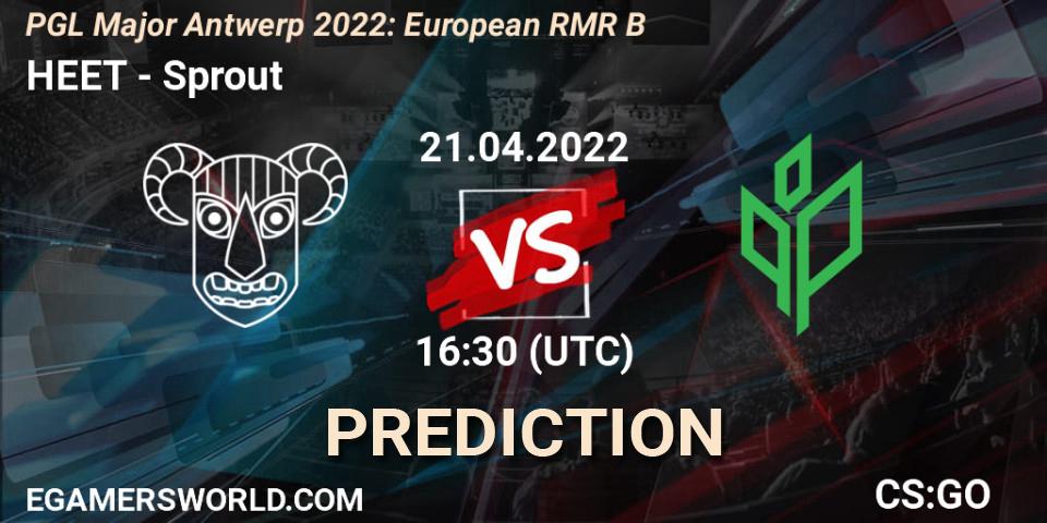 HEET проти Sprout: Поради щодо ставок, прогнози на матчі. 21.04.2022 at 16:35. Counter-Strike (CS2), PGL Major Antwerp 2022: European RMR B