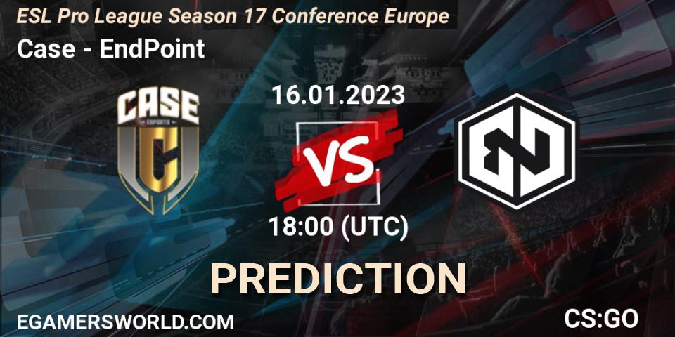 Case проти EndPoint: Поради щодо ставок, прогнози на матчі. 16.01.2023 at 18:00. Counter-Strike (CS2), ESL Pro League Season 17 Conference Europe