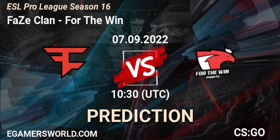 FaZe Clan проти For The Win: Поради щодо ставок, прогнози на матчі. 07.09.2022 at 10:30. Counter-Strike (CS2), ESL Pro League Season 16
