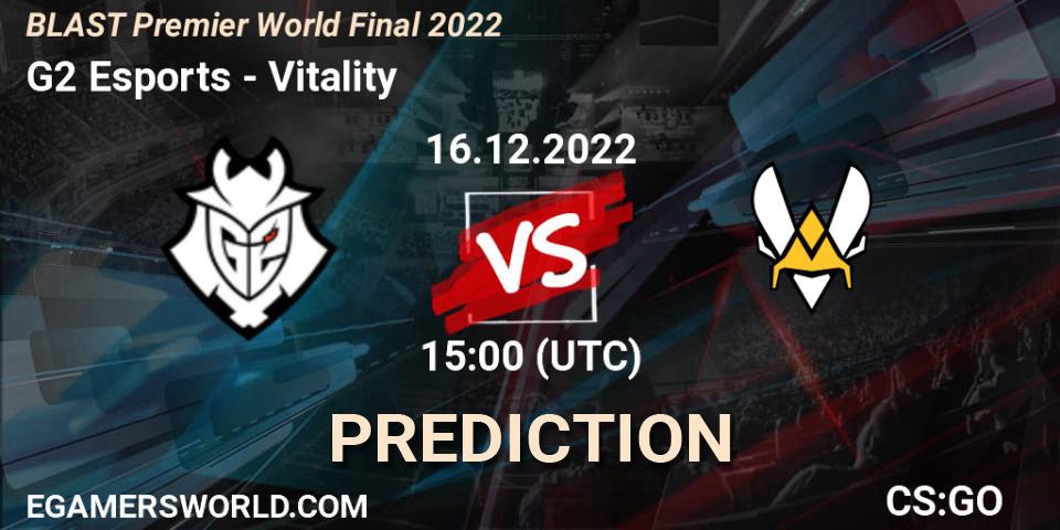 G2 Esports проти Vitality: Поради щодо ставок, прогнози на матчі. 16.12.2022 at 15:45. Counter-Strike (CS2), BLAST Premier World Final 2022