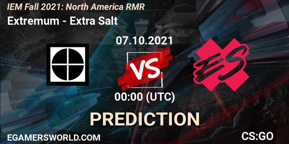 Extremum проти Extra Salt: Поради щодо ставок, прогнози на матчі. 07.10.2021 at 00:25. Counter-Strike (CS2), IEM Fall 2021: North America RMR