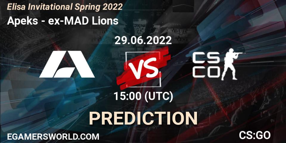 Apeks проти ex-MAD Lions: Поради щодо ставок, прогнози на матчі. 29.06.2022 at 11:00. Counter-Strike (CS2), Elisa Invitational Spring 2022