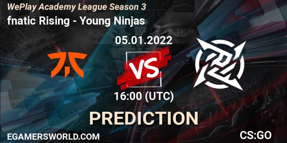 fnatic Rising проти Young Ninjas: Поради щодо ставок, прогнози на матчі. 05.01.2022 at 16:00. Counter-Strike (CS2), WePlay Academy League Season 3