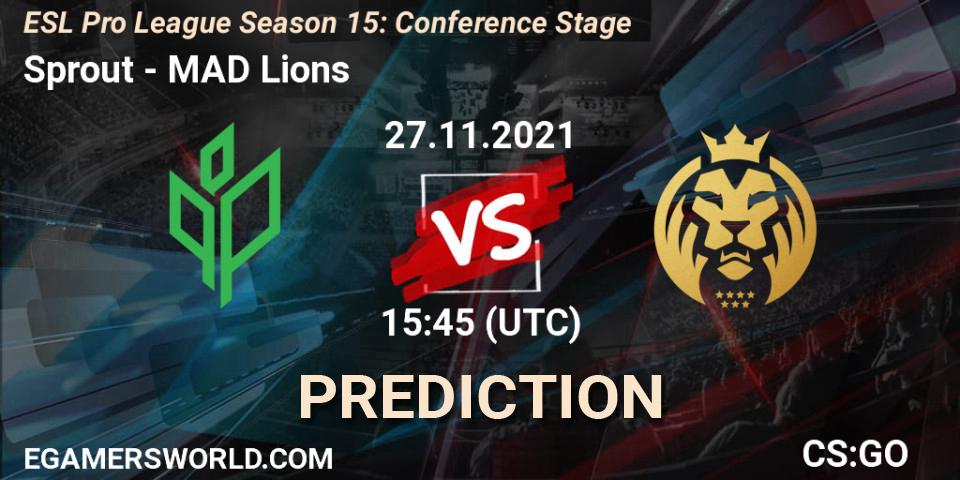 Sprout проти MAD Lions: Поради щодо ставок, прогнози на матчі. 27.11.2021 at 15:45. Counter-Strike (CS2), ESL Pro League Season 15: Conference Stage