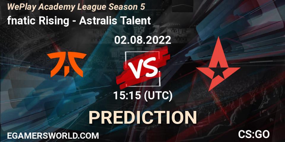 fnatic Rising проти Astralis Talent: Поради щодо ставок, прогнози на матчі. 02.08.2022 at 15:10. Counter-Strike (CS2), WePlay Academy League Season 5