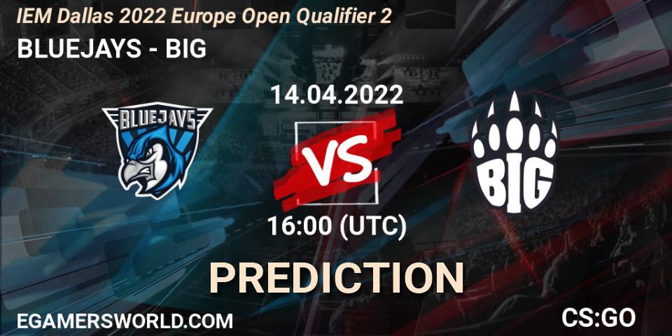 BLUEJAYS проти BIG: Поради щодо ставок, прогнози на матчі. 14.04.2022 at 16:00. Counter-Strike (CS2), IEM Dallas 2022 Europe Open Qualifier 2