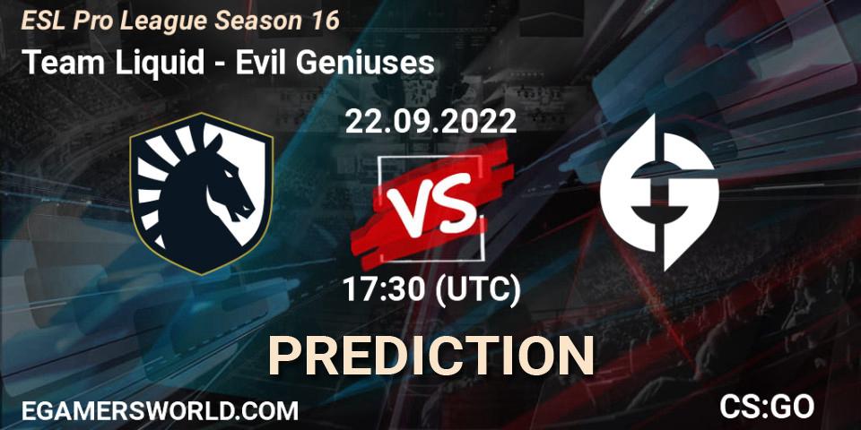 Team Liquid проти Evil Geniuses: Поради щодо ставок, прогнози на матчі. 22.09.2022 at 17:30. Counter-Strike (CS2), ESL Pro League Season 16