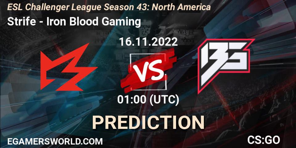 Strife проти Iron Blood Gaming: Поради щодо ставок, прогнози на матчі. 02.12.2022 at 01:00. Counter-Strike (CS2), ESL Challenger League Season 43: North America