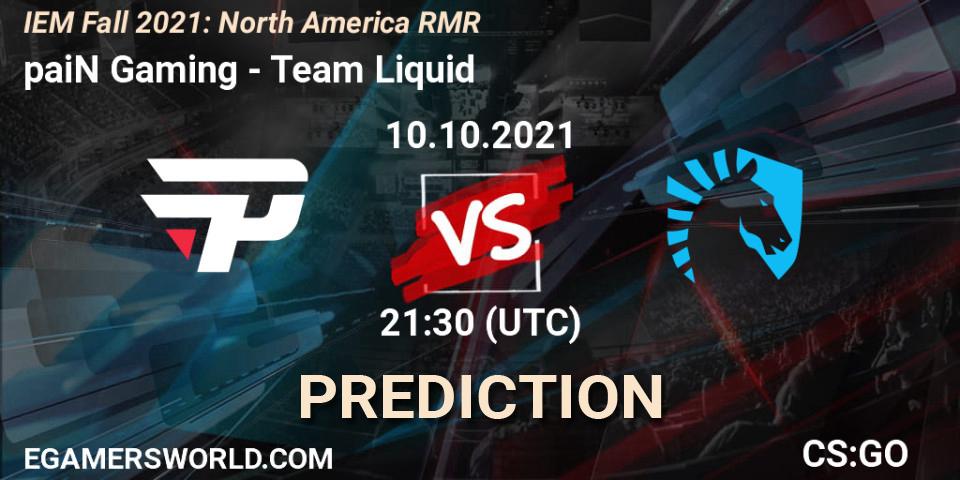 paiN Gaming проти Team Liquid: Поради щодо ставок, прогнози на матчі. 10.10.2021 at 21:40. Counter-Strike (CS2), IEM Fall 2021: North America RMR
